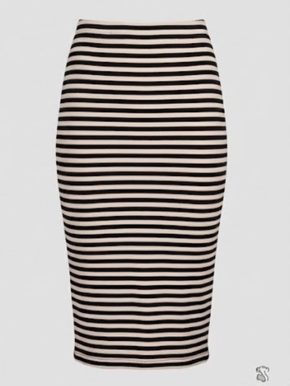 Striped Black and White Midi Pencil Skirt